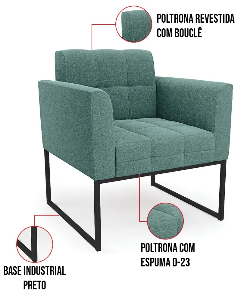 Sofá Namoradeira e 2 Poltronas Industrial Pto Elisa Bouclê D03 - D'Rossi - Verde Menta