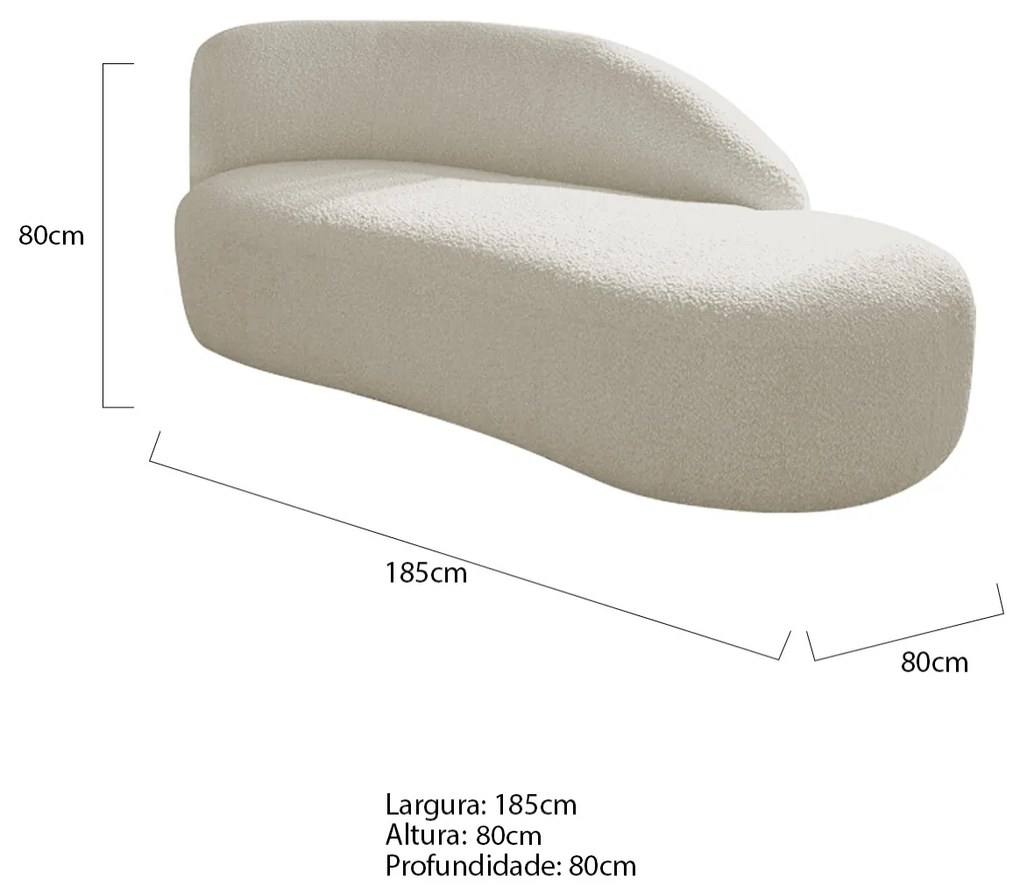 Divã Recamier Curvo Luna 185cm Lado Direito Bouclé - ADJ Decor