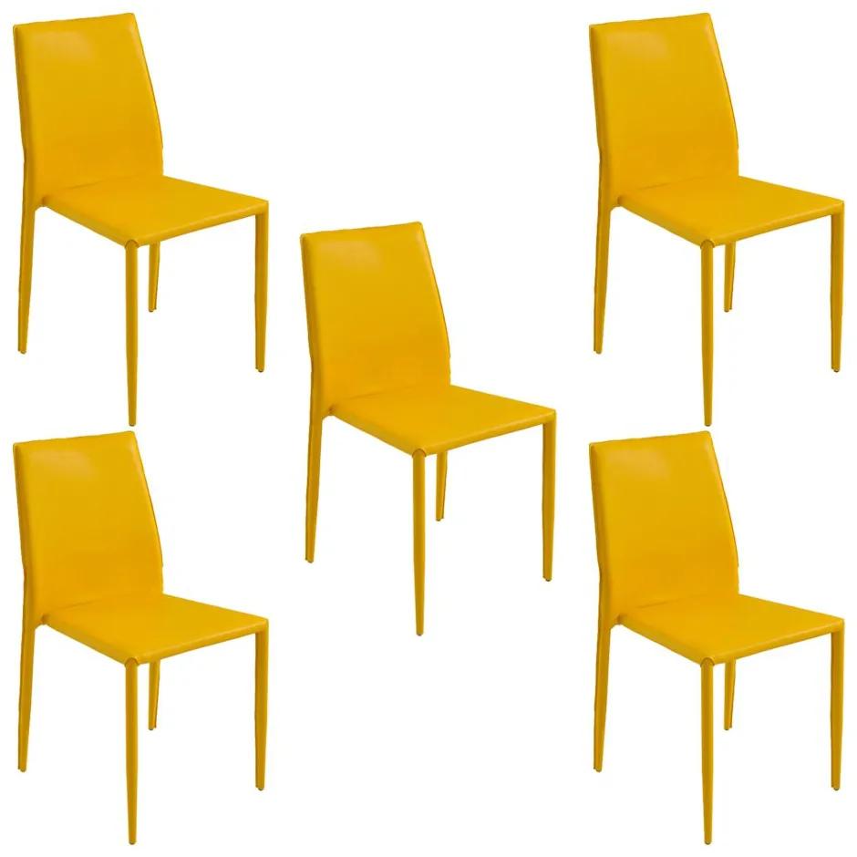Kit 5 Cadeiras Decorativas Sala e Cozinha Karma PVC Amarela G56 - Gran Belo