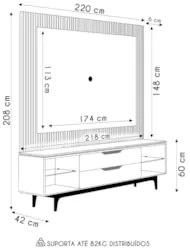 Painel Para TV 70 Pol Real e Rack Bancada 220cm Lola L06 Tauari/Off Wh