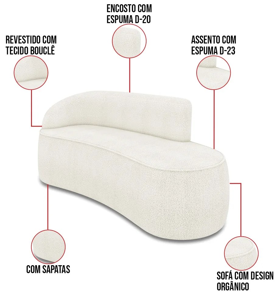 Sofá 4 Lugares Orgânico 220cm Morgan e 2 Poltronas Lua Bouclê D03 - D'Rossi - Off White