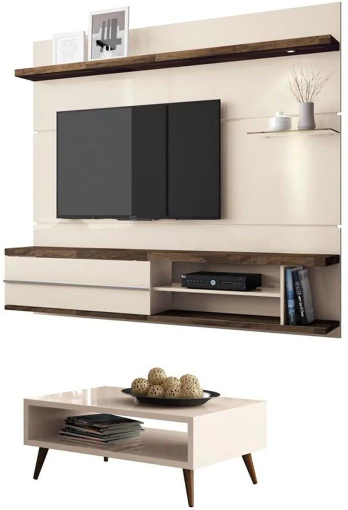 Painel TV Épic com Mesa de Centro Lucy Off White/Deck - HB Móveis