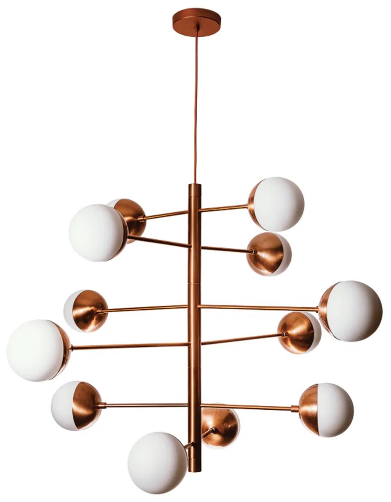 Pendente Satélite C/ 12 Globos Ø95X64,5X100Cm 12L G9 Metal E Globo Ø12... (CB-M / CB-PV - Cobre Metálico + Cobre Polido, CLEAR)