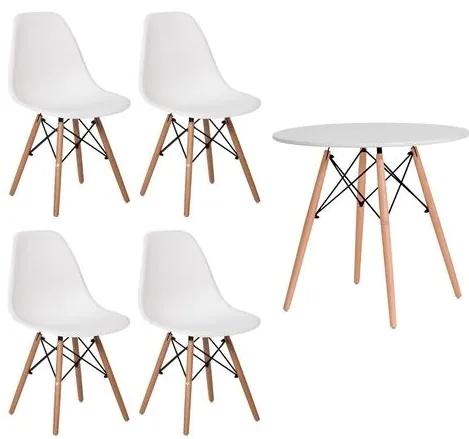 Conjunto Mesa Eames 90cm + 4 Cadeiras Eames - Branco - Empório Tiffany