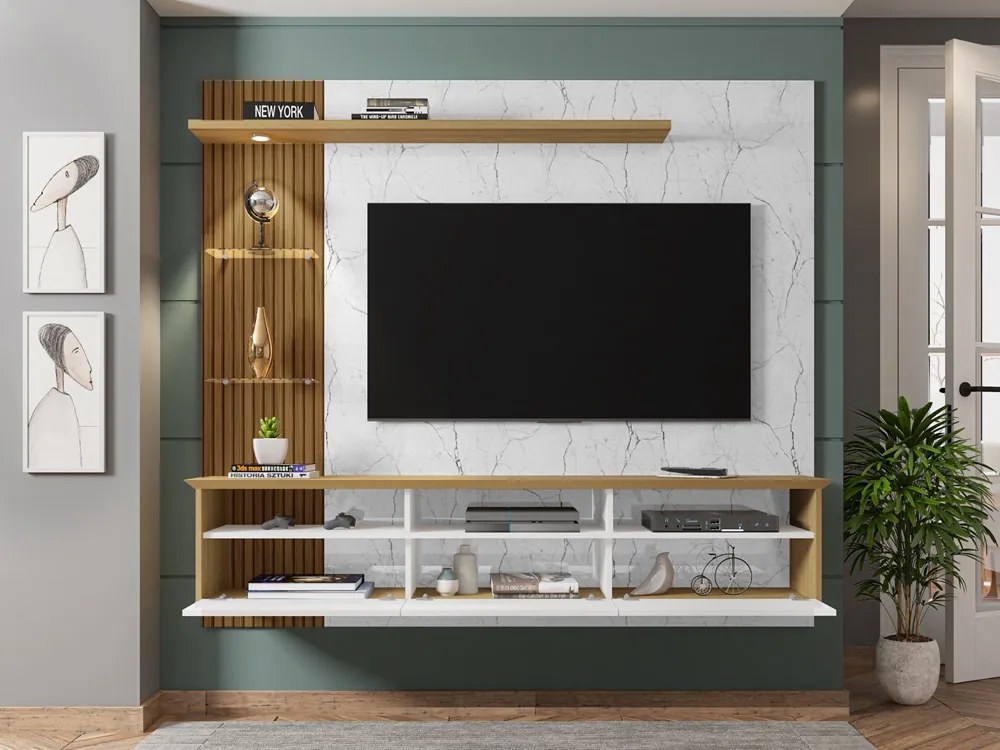 Painel Trend Branco/Cinamomo/Carrara – Bechara Móveis