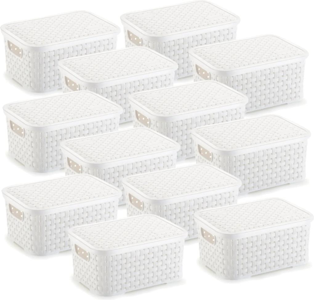 12 Caixas Organizadoras Rattan Pequena Branco 15,3 x 20,5 x 9,5 cm
