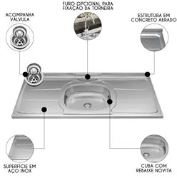 Armário de Cozinha Modulado 4 Peças Com Pia Inox CJ5 Duna P09 Branco -