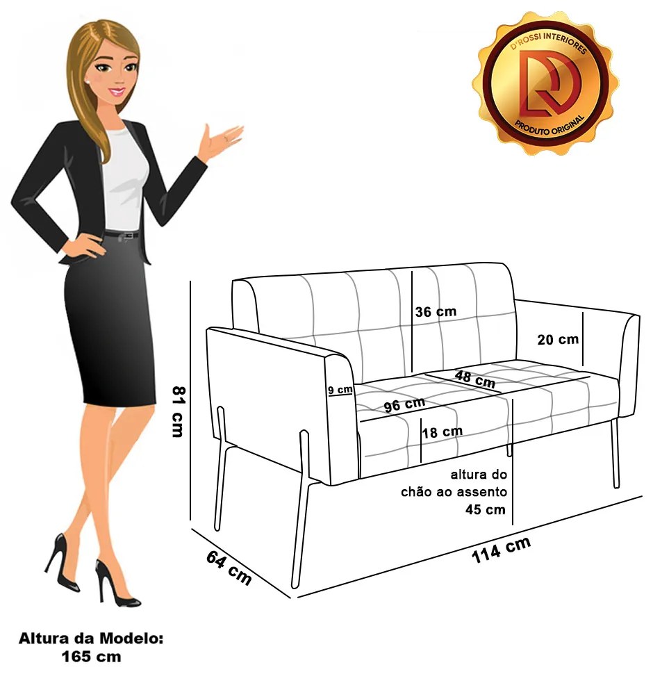 Sofá Namoradeira 2 Lugares Pé Ferro Pto Elisa Bouclê D03 - D'Rossi - Terra
