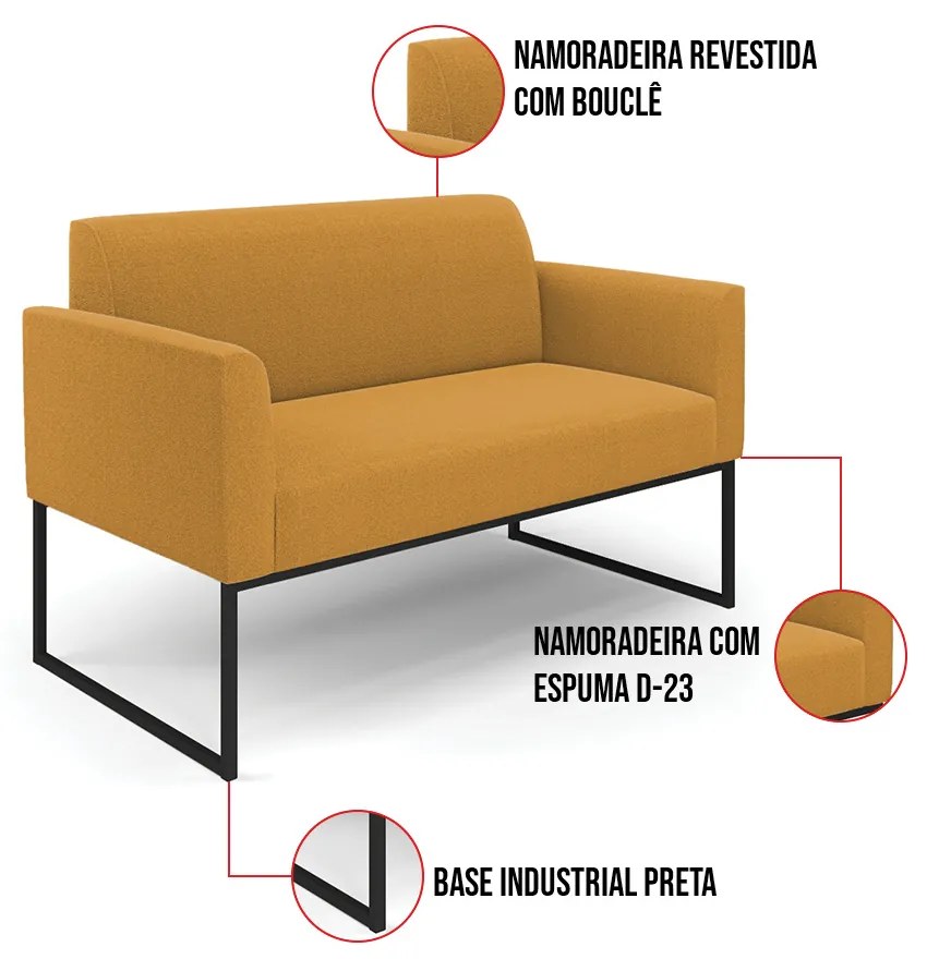 Sofá 2 Lugares Namoradeira Industrial Preto Marisa Bouclê Mostarda D03 - D'Rossi