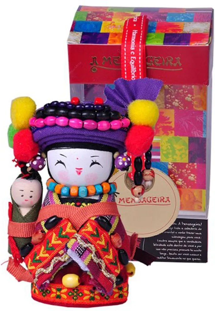 Boneca Decorativa Oriental Monba Pequeno em Tecido - 12x7 cm
