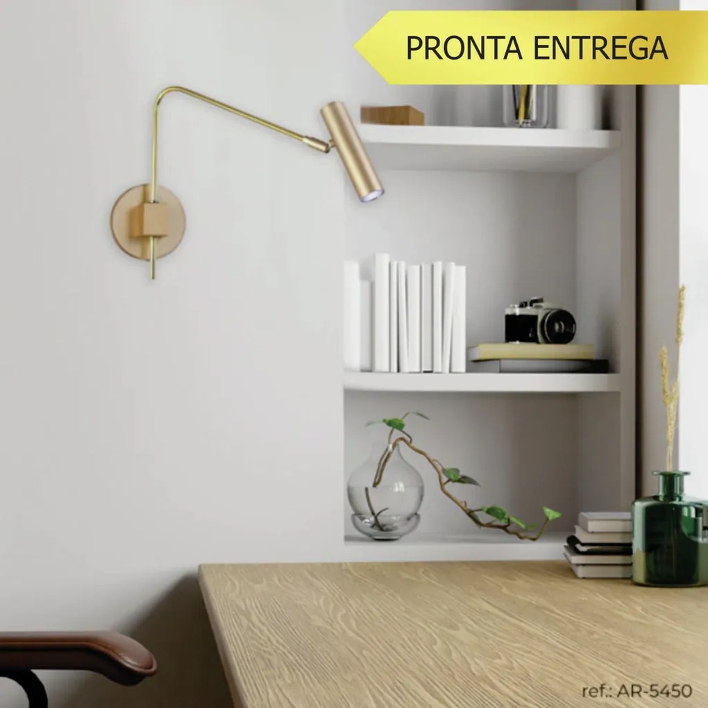 Arandela Haste Articulada Tubinho 12X40X32Cm Metal 01Xmr11 | Old Artis... (CHAMPANHE / DOURADO BRILHO)