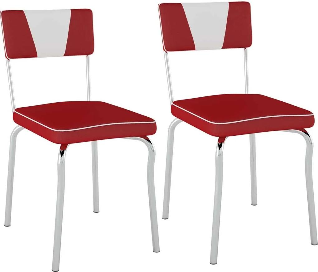 Cadeira Retrô Corino Vermelho C/ Det Branco/Cromado Pozza