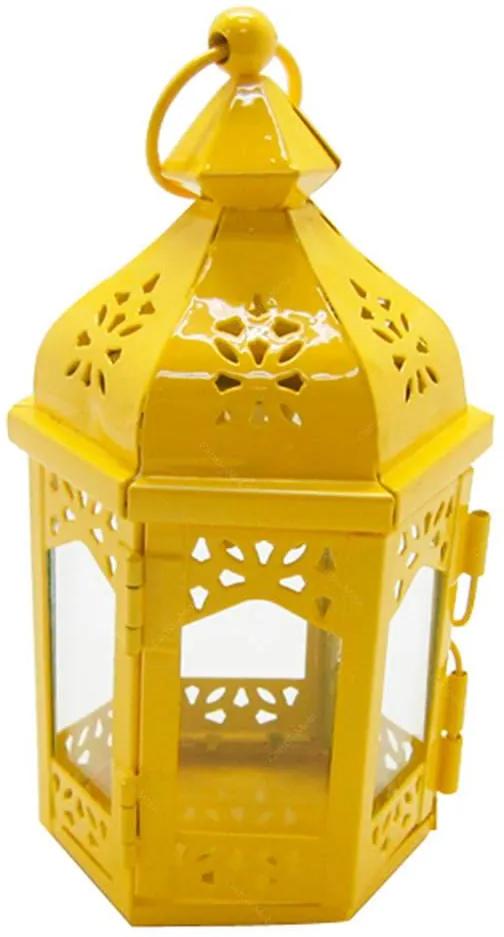 Lanterna Marroquina Hexagonal Amarelo em Metal e Vidro - Urban