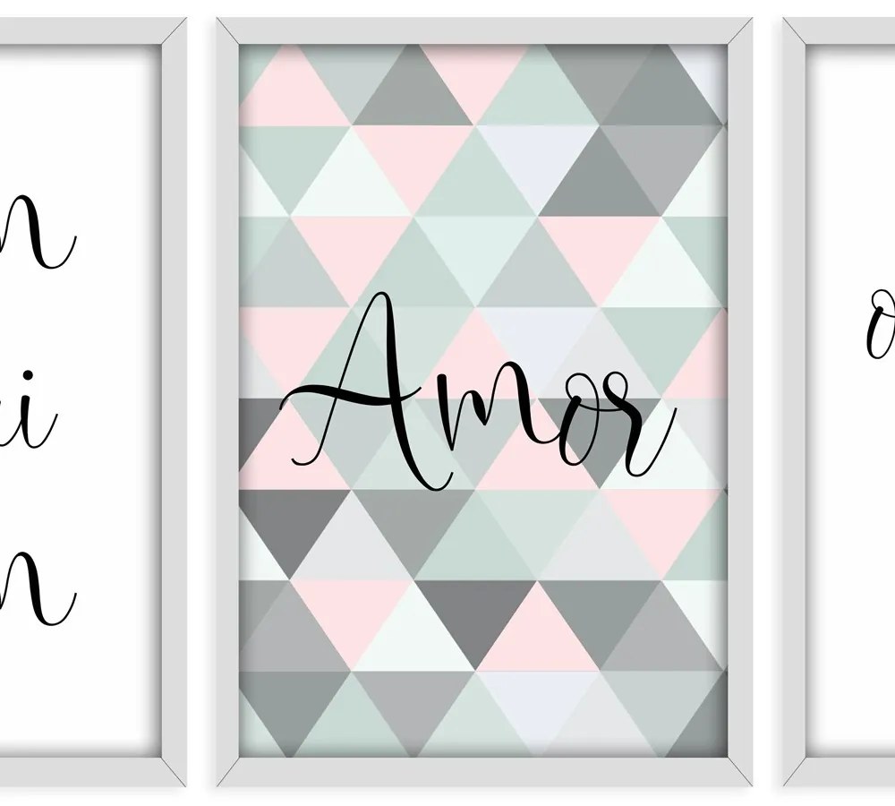 Kit 03 Quadros Decorativos "Frases Amor" 43x33 cm - D'Rossi