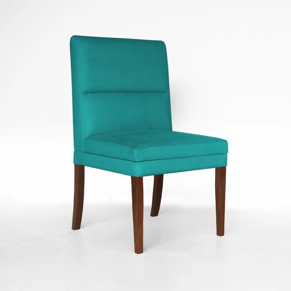 Cadeira De Jantar Hermione Base Madeira Maciça Estofada Suede Azul Tiffany