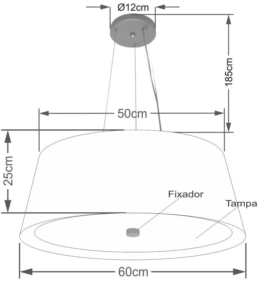 Lustre Pendente Cone Vivare Md-4015 Cúpula em Tecido 25x60x50cm - Bivolt