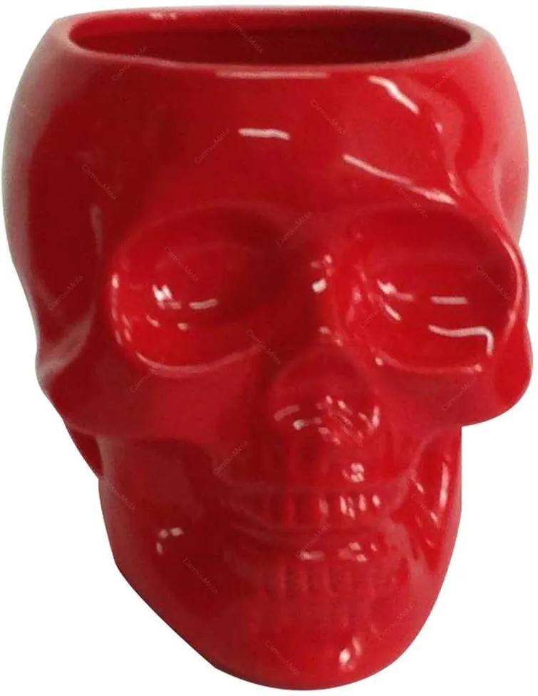 Pote sem Tampa Skull Vermelho Brilhante Grande em Cerâmica - Urban