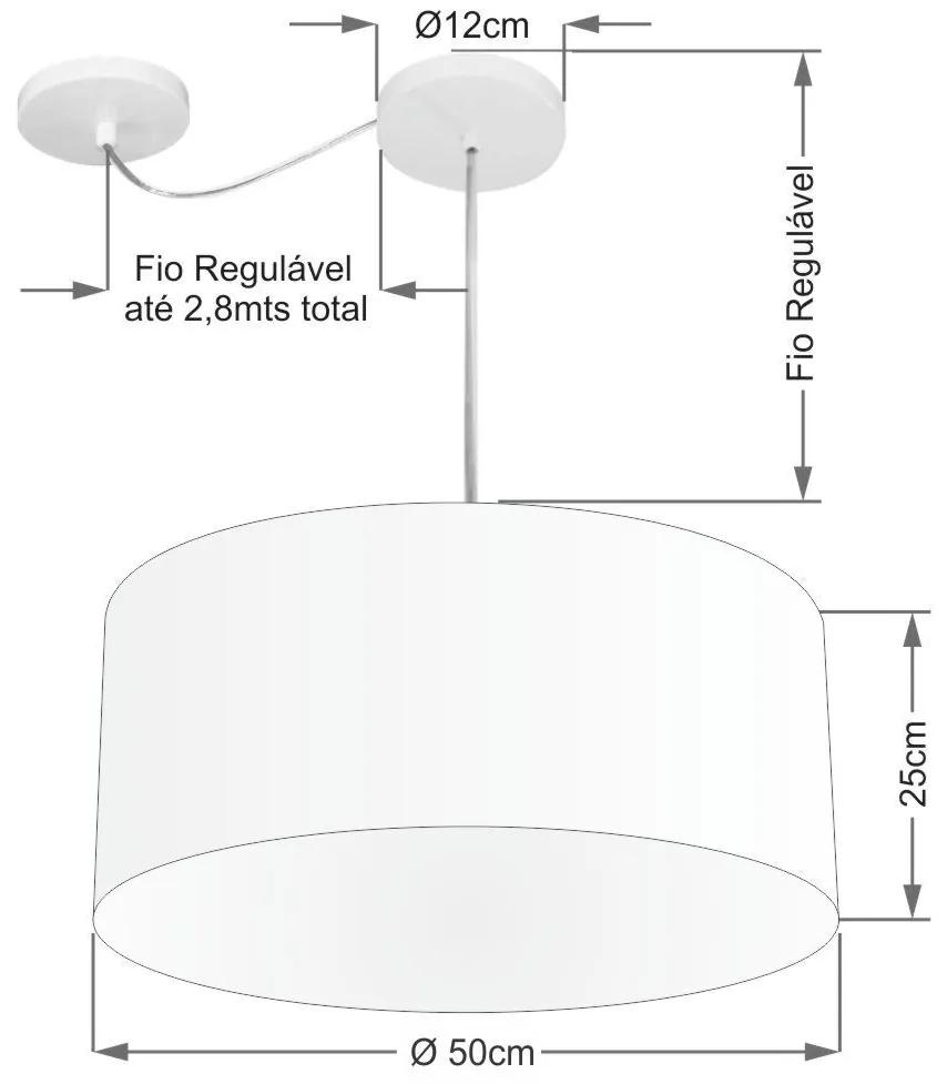 Lustre Pendente Cilíndrico Com Desvio de Centro Vivare Md-4147 Cúpula em Tecido 50x25cm - Bivolt - Branco - 110V/220V