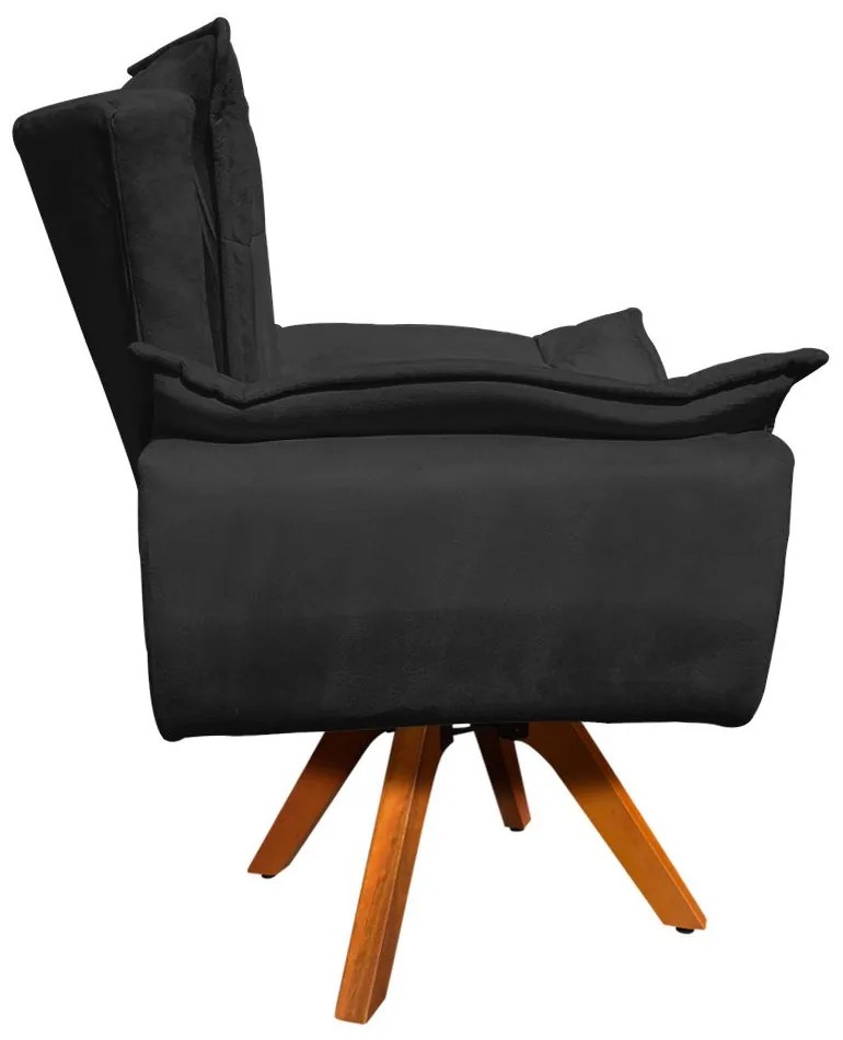 Kit 02 Poltronas Giratória Opala Suede Preto Base Madeira MM30 D'Rossi