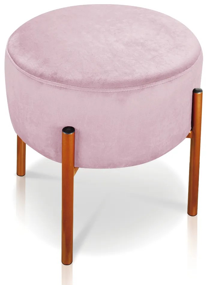 Puff Banqueta Decorativo Industrial Cobre Iron Suede Rosa Bebê D03 - D'Rossi