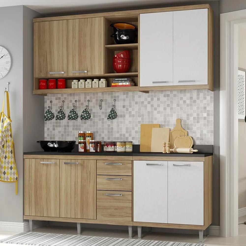 Cozinha Compacta 8 Portas para Pia Com Balcão 5818 Branco/Argila - Multimóveis