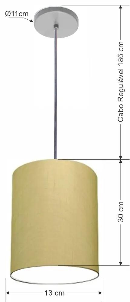Luminária Pendente Vivare Free Lux Md-4102 Cúpula em Tecido - Algodão-Crú - Canopla cinza e fio transparente