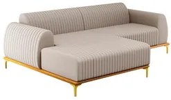 Sofá 265cm 4 Lugares com Chaise Esquerdo Pés Gold Molino C-107 Linho B