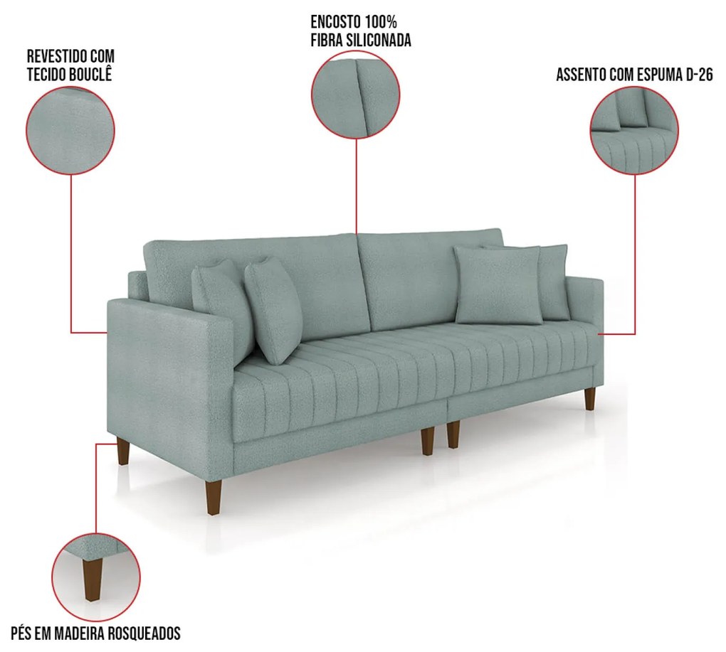 Sofá 2 Lugares Living 156cm Pés Madeira Cléo Bouclê Azul K01 - D'Rossi