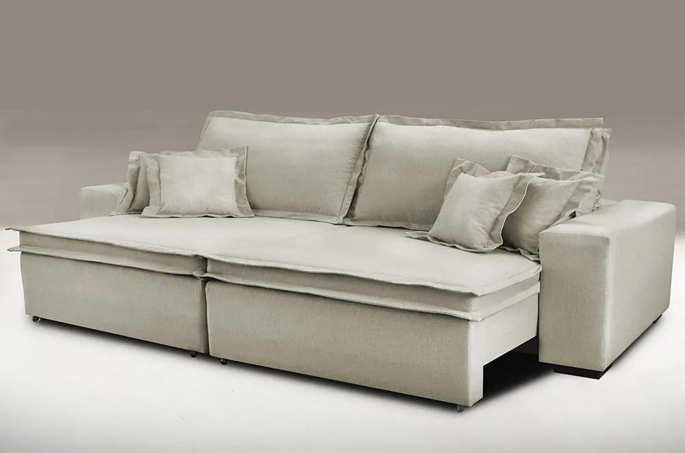 Sofa Retrátil E Reclinável Com Molas Cama Inbox Premium 2,72m Tecido Em Linho Bege Escuro