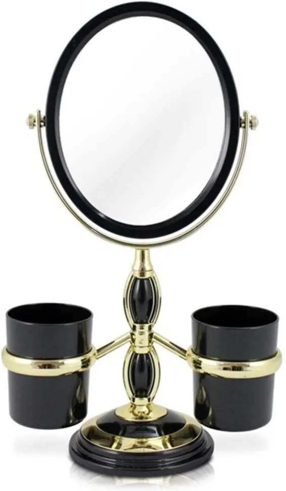 Espelho de Mesa Duplo com Aumento 5x e Suportes Laterais Jacki Design Beauty Preto