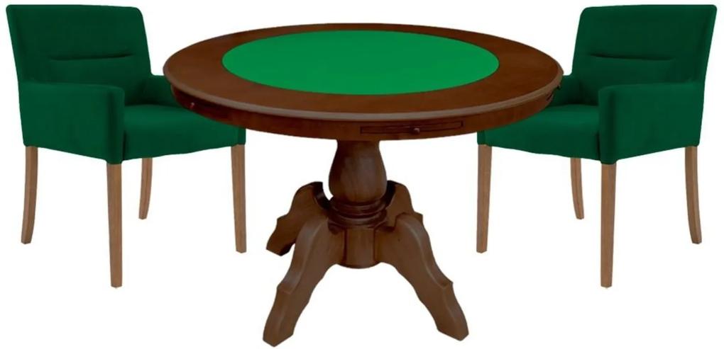 Mesa de Jogos Carteado Redonda Montreal Tampo Reversível Imbuia com 2 Cadeiras Vicenza Verde - Gran Belo