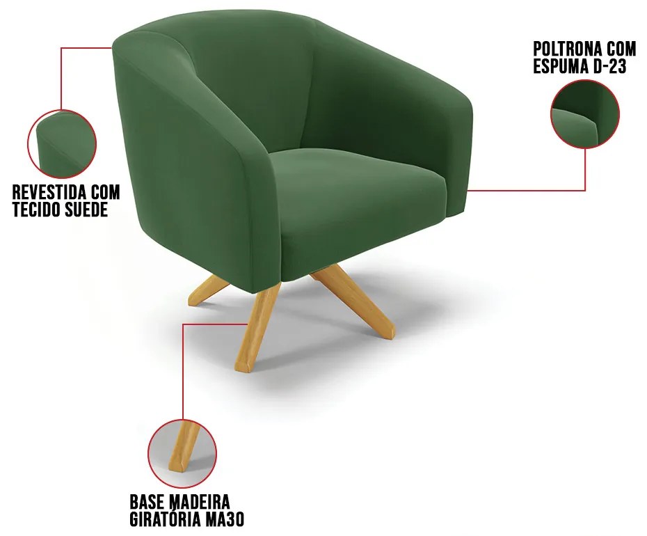 Cadeira Sala de Jantar Giratória MA30 Stella Suede D03 - D'Rossi - Verde