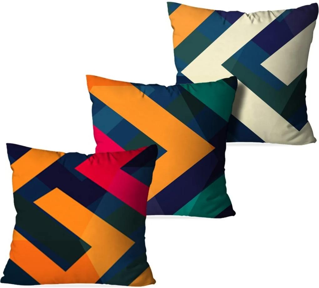 Kit 3 Capas Love Decor para Almofadas Decorativas Linhas Geométricas Multicolorido Laranja