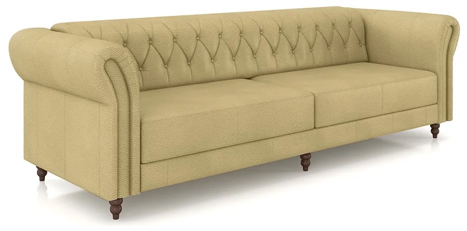 Sofá Living Sala de Estar Stanford Chesterfield 3 Lugares 260cm Pés de Madeira Couro Bege G58 - Gran Belo