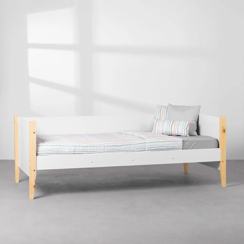 Cama Sofá Noah com Pés Natural – Branco Fosco