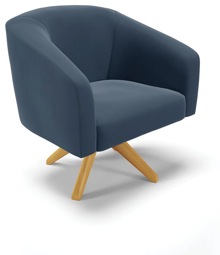 Poltrona Decorativa Giratória MA30 Stella Suede D03 - D'Rossi - Azul Marinho