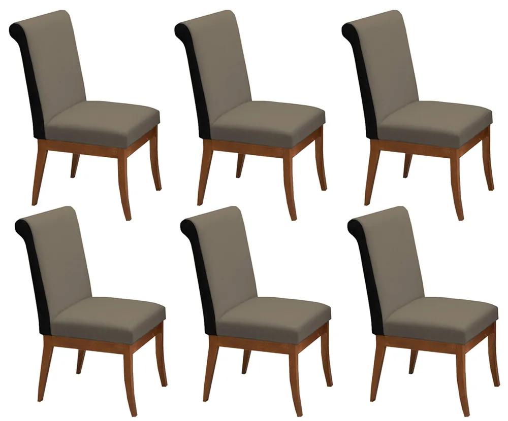 Conjunto 6 Cadeiras Larissa Aveludado Cappuccino + Couríssimo Preto