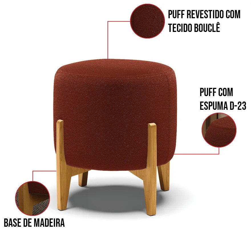 Puff Banqueta Decorativo Base Madeira Stella Bouclê Terra P01 - D'Rossi