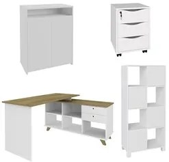 Conjunto Escritório Home Office 4 Peças Golden A06 Olmo/Branco - Mpoze