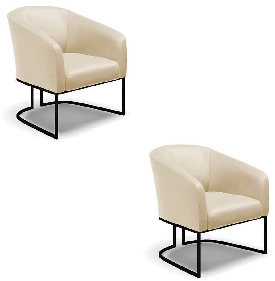 Poltrona Decorativa Industrial Preto Kit 2 Stella Sintético D03 - D'Rossi - Bege