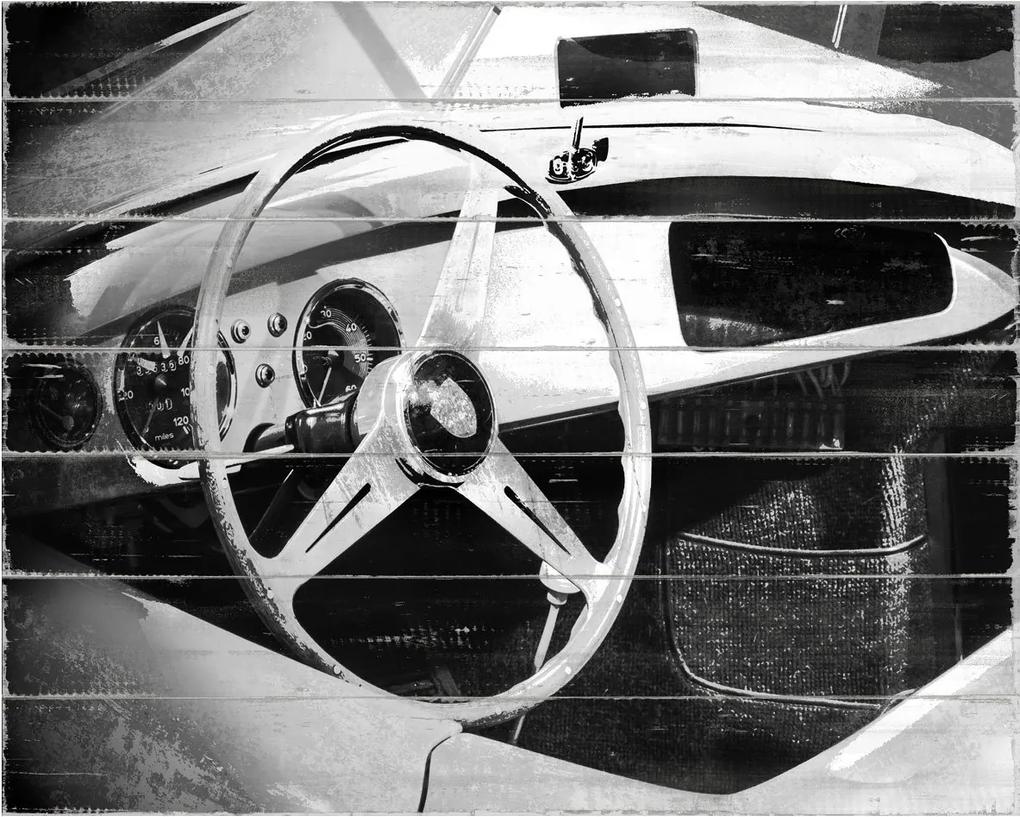Quadro Tela Decorativa Em Preto E Branco Interior Lamborghini Antiga 50x40cm