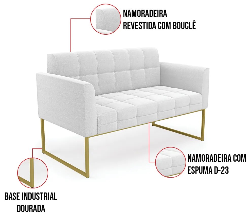 Sofá Namoradeira 2 Lugares Industrial Dourado Elisa Bouclê Off Wte D03 - D'Rossi