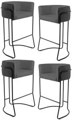 Kit 4 Banquetas Decorativas Base Aço Preto Betina C-03 Corano Cinza Ch