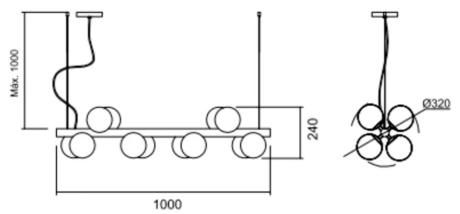 Pendente Pérola Horizontal C/ 12 Globos 100Cm 12L G9 / Metal E Globo Ø... (AV-M - Avelã Metálico, CLEAR)