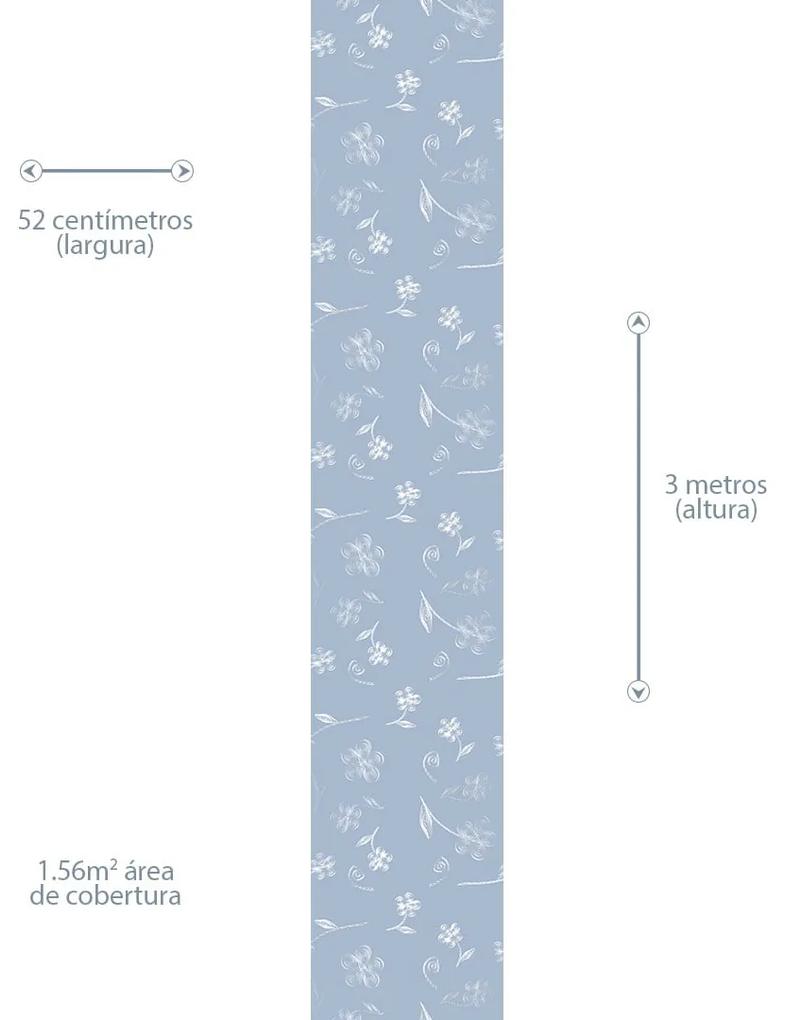 Papel de Parede Floral Azul e branco 0.50m x 3.00m