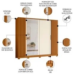 Guarda Roupa Casal 4 Portas 4 Espelhos Jacarandá Flex Cinamomo/Off Whi