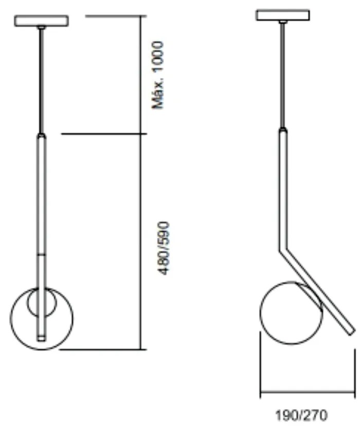 Pendente Angular Tubo Quadrado Ø27X59Cm 1Xe27 G45 / Globo Ø20Cm | Usin... (DR-M Dourado Metálico, FOSCO)