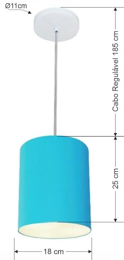 Kit/2 Lustre Pendente Cilíndrico Md-4012 Cúpula em Tecido 18x25cm Azul Turquesa - Bivolt