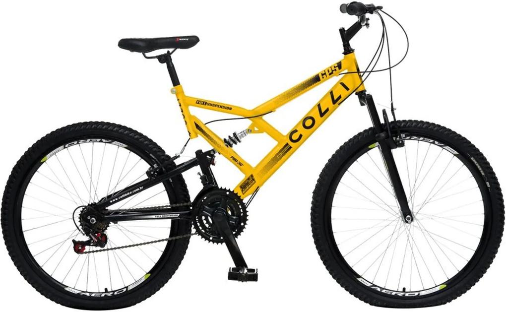 Bicicleta Esportiva Aro 26 Dupla SuspensÁo Freio V-Brake GPS 148 Quadro 18 Aço Amarelo - Colli Bike