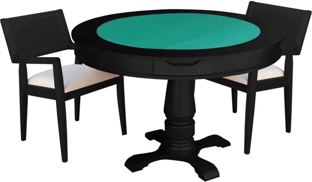 Mesa de Jogos Carteado Victoria Redonda Tampo Reversível Preto com 2 Cadeiras Megan Linho Bege - Gran Belo